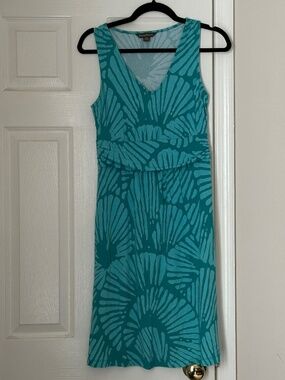 Tommy Bahama Turquoise Shell Pattern Dress V Neck Sleeveless Small Summer
